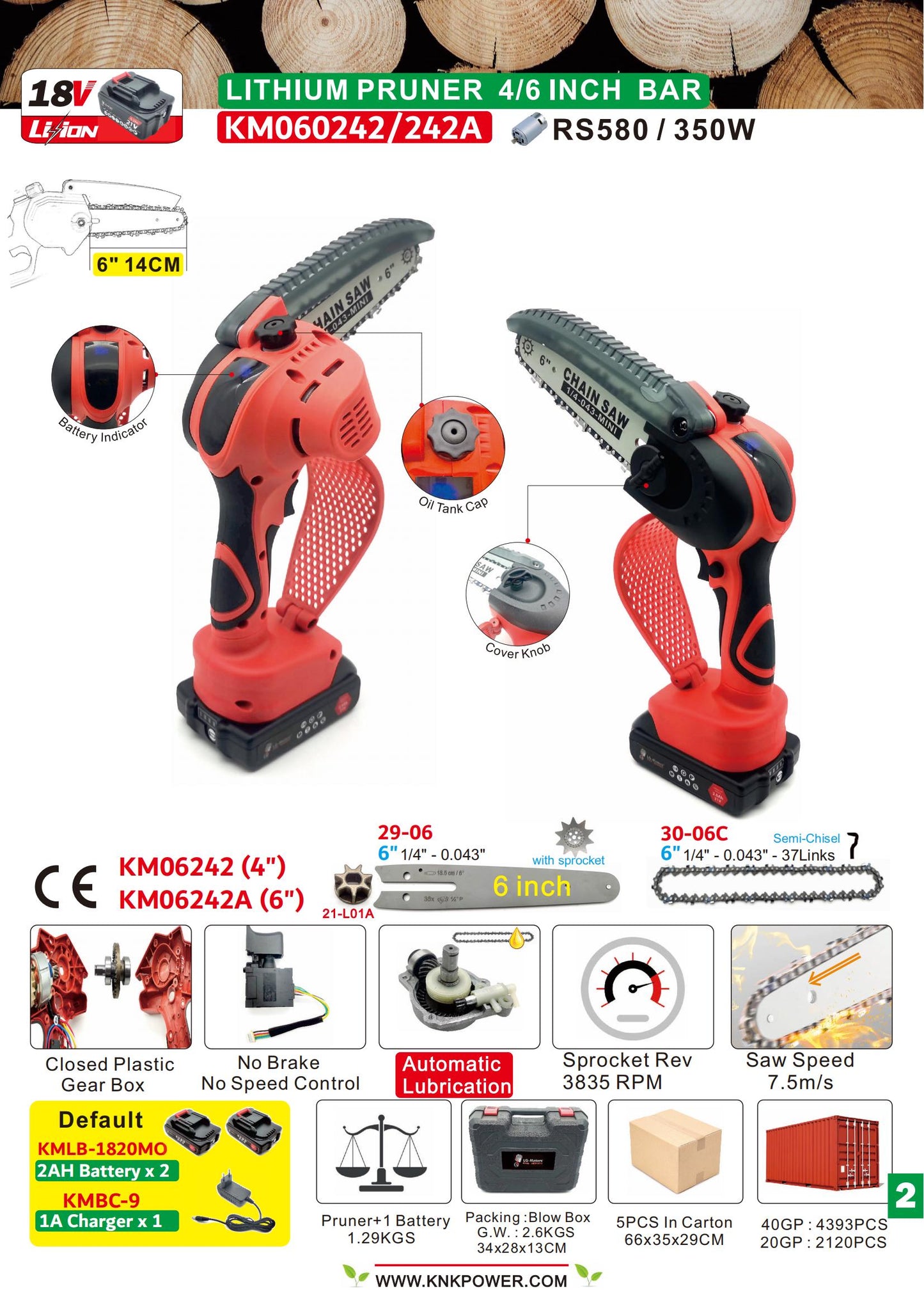 LITHIUM PRUNER SAW 4"  18V 2.0AH X 2PCS  KM060242